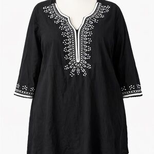 Super Plus Black Embroidered Women's Top